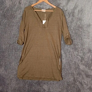 Wrap London Tunic blouse 100% linen olive green women's size 8